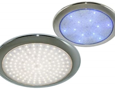 Tarente 156wit-12blauw Led plaff.helder glas chroom ring